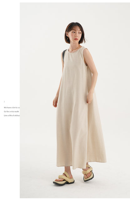 Korean Chic2026 Summer French Design Loose Backless Sleeveless Vest Dress Casual Age-Reducing Long Dress