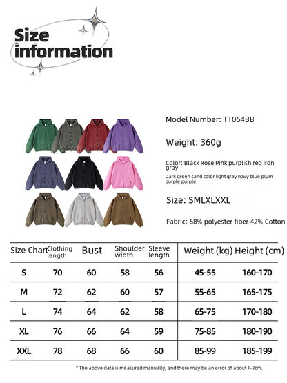 TILANI men's sweater cardigan fleece-lined thickened zipper coat 360g washed vintage waxed casual hoodie