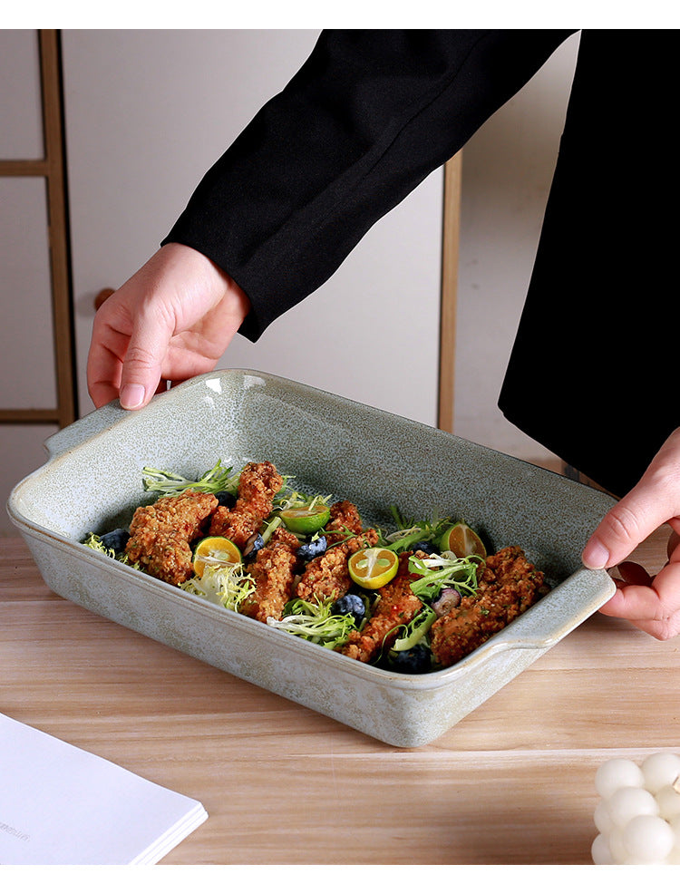 Cross-Border Scandinavian Style Kiln-Turned Baking Pan Amazon Square Steak Plate High-Value Tableware Available for Restaurants and Restaurants