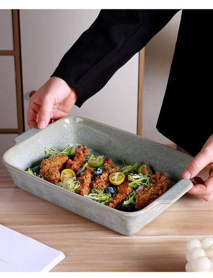 Cross-Border Scandinavian Style Kiln-Turned Baking Pan Amazon Square Steak Plate High-Value Tableware Available for Restaurants and Restaurants