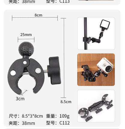 Action Camera Handlebar Bracket, Cycling Navigation Double-Head Clamp Bracket, Universal Ball Head Motorcycle Mobile Phone Holder