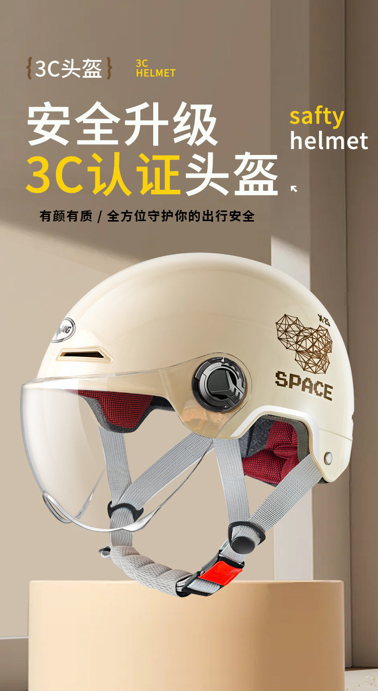 3C Certified Summer Electric Vehicle Motorcycle Helmet for Men and Women, Battery Vehicle, Universal Summer Half Helmet for All Seasons