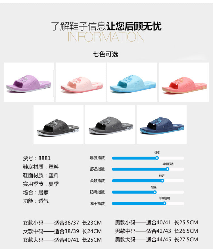 Summer Pvc Bathroom Slippers Home Cartoon Couple Slippers Indoor Cute Bath Non-Slip Sandals Women's Stall