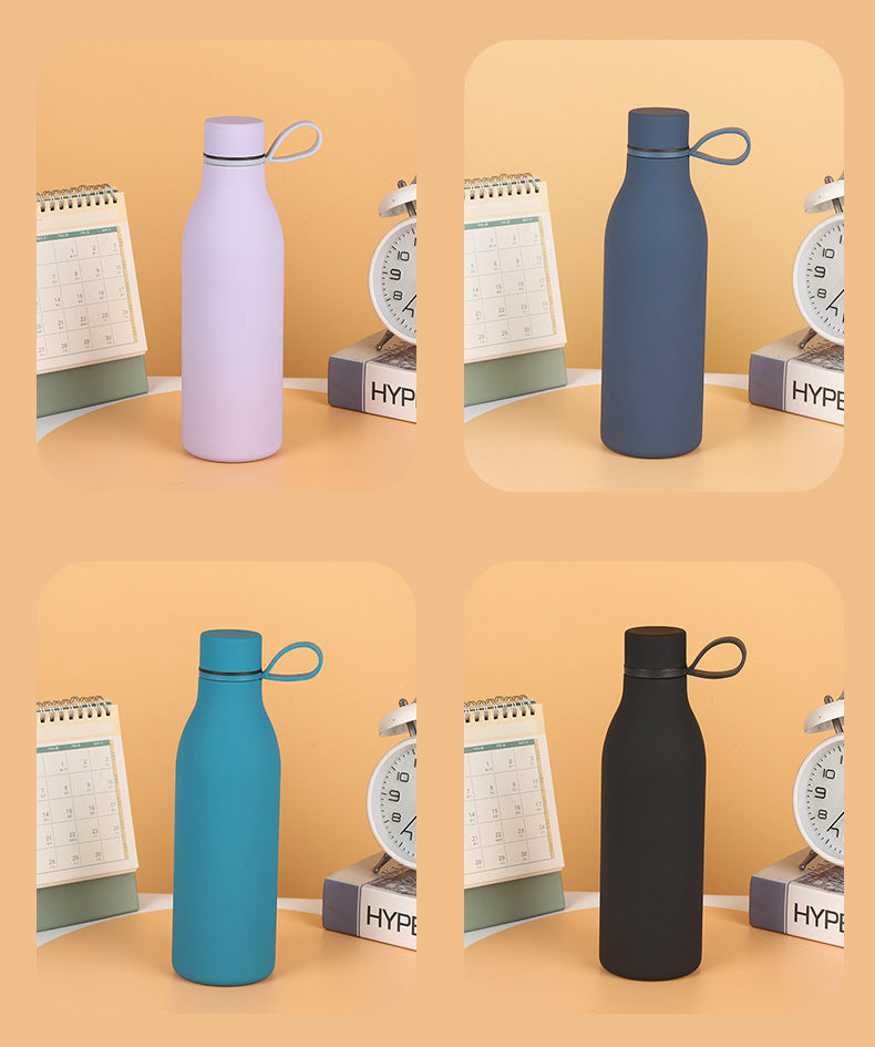 Cross-border American Style Sports Water Cup with Handle Outdoor Thermos 304 Stainless Steel Small Mouth Bottle Sports Frosted Water Bottle
