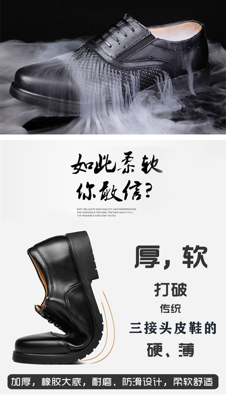 [Real cowhide] business formal leather shoes men's three-joint leather men's shoes summer breathable hidden height increasing shoes men