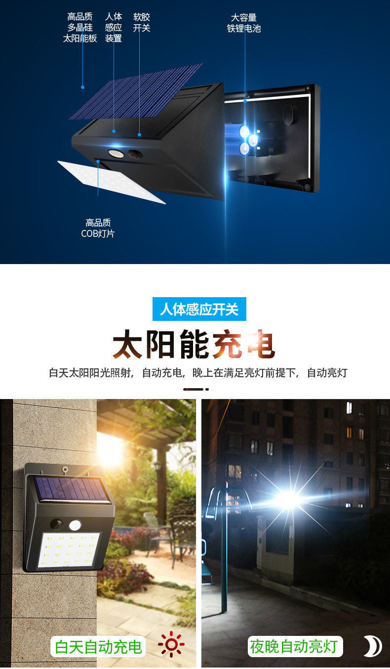 Solar Lamp Outdoor Lighting Garden Lamp Human Body Sensor Super Bright Waterproof Wall Lamp New Rural Home Outdoor Street Lamp