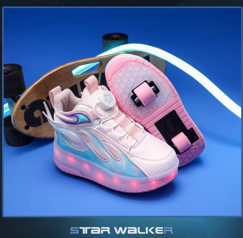 Children's Heelys Shoes, Retractable and Lighted, Boys' Flying Shoes with Wheels, Primary School Students' Roller Skate Shoes