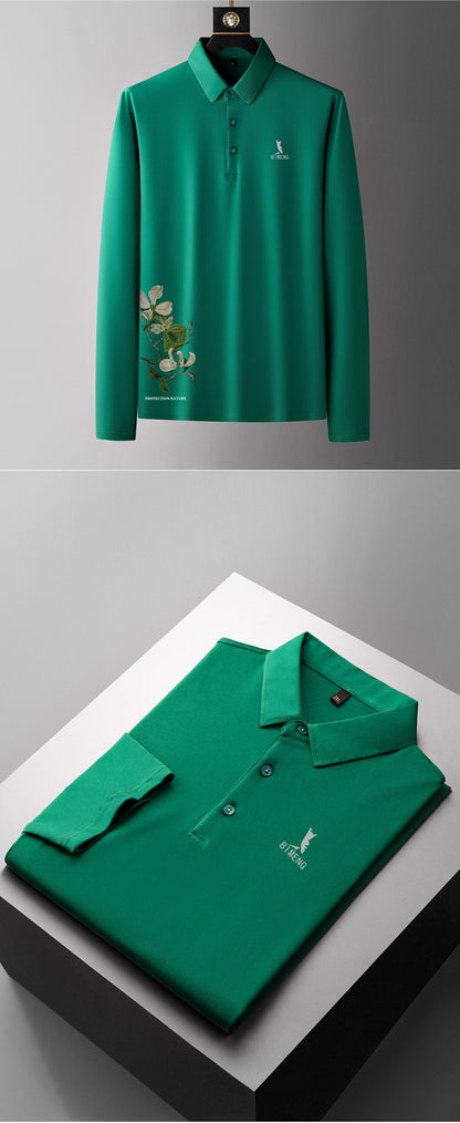 Fat guy lapel long-sleeved T-shirt men's plus size polo shirt fat youth autumn T-shirt bottoming shirt