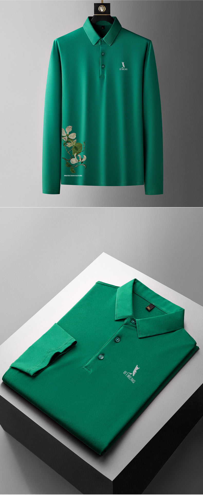 Fat guy lapel long-sleeved T-shirt men's plus size polo shirt fat youth autumn T-shirt bottoming shirt