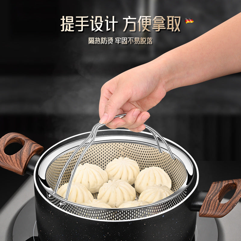 304 Stainless Steel Steamer Dense Hole Draining Basket Vegetable Washing Basket Steaming Lattice Electric Rice Cooker Rice Soup Separation Water Resistant Steaming Rack Steaming Drawer