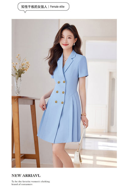 French Hepburn Style Small Black Dress High Sense High Cold Royal Sister Fried Street Small Fragrance Style Pleated Professional Suit dress Summer