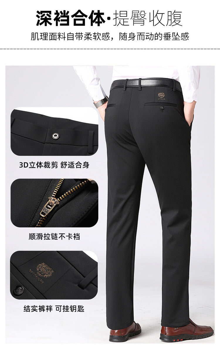 Wholesale Tiger Head Embroidered Stretch Pants Men's Casual Long Pants Men's Black Thin Straight Business Dress Pants
