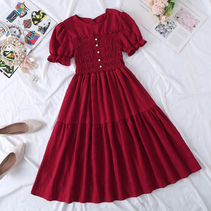 New Design Niche Skirt, Feminine, Slim Waist, French Mid-length, Western Style Short-sleeved Dress