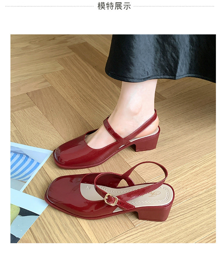 Cross-border Square Thick Heeled Baotou Sandals Women's 2025 Foreign Trade New Summer Fashion Women's Shoes Mary Jane Shallow Mouth Shoes