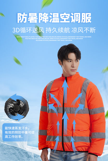New Summer Fan Clothes Construction Site Cooling Air-Conditioning Clothes Outdoor Reflective Strip Air-Conditioning Clothes Men's Style with Fan