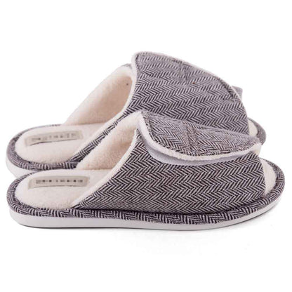 Men's and women's Velcro adjustable open slippers swollen feet non-slip open toe easy to clean indoor wool slippers