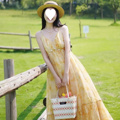 2026 Autumn Korean-Style Girl Group Dress with a Stylish Square Neckline, Waist-Cinching Design, Slimming Effect, Flared Sleeves, and Puffy Gown Dress