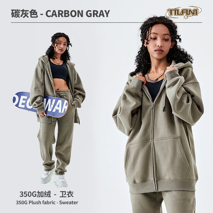 Tilani Men's Sweatshirt Cross-Border Casual Sports Suit Fashionable Pure Color Sweatshirt for Men and Women Simple Zipper Hoodie