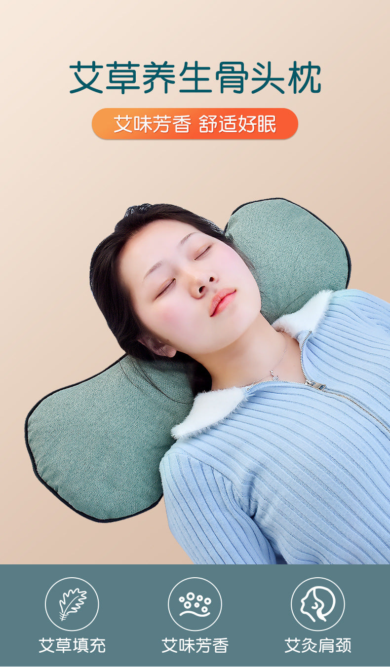 Tiktok hot heating Wormwood bone pillow Wormwood pillow Ice Silk bone cool pillow multifunctional cervical pillow factory wholesale