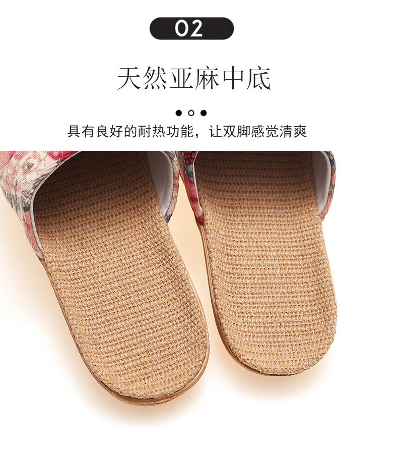 Baotou Spring & Fall Indoor Comfortable and Breathable Linen All Year Round Home Fabric Sandals for Women and Couples Floor Soft Bottom Home