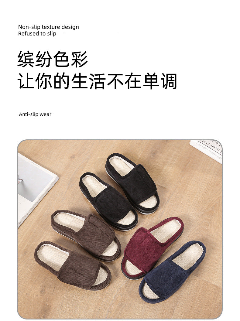 Factory direct wholesale Velcro loose feet wide fat swollen adjust middle-aged men's and women's cloth shoes linen slippers foreign trade