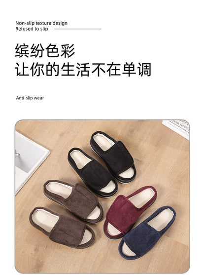 Factory direct wholesale Velcro loose feet wide fat swollen adjust middle-aged men's and women's cloth shoes linen slippers foreign trade