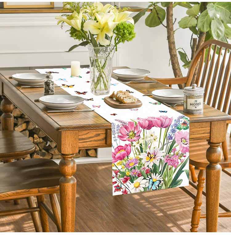 Amazon Summer New Flower Table Runner Home Living Room Cabinet Decorative Table Cloth Cushion Tea Flag Linen Printed Tablecloth