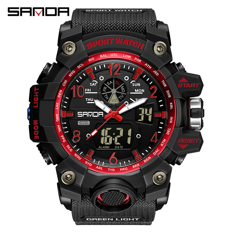 Sanda Hot-Selling Watch Korean Version Student Party Multi-Functional Waterproof Alarm Clock Electronic Watch Cool Dual Display Luminous Sports Watch by PDG ibma
