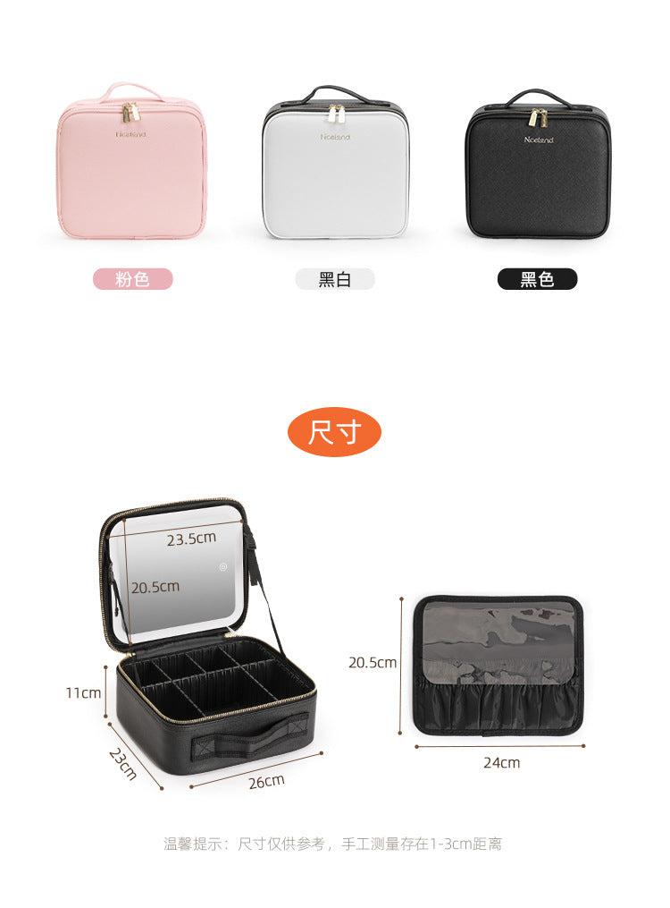 New Style Cosmetic Bag with Light and Mirror Led Light Rechargeable Portable Travel Makeup Cosmetics Cosmetics Bag Ins Style