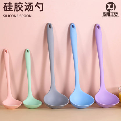 Silicone Soup Spoon Food Grade Long Handle Household Large Soup Spoon High Temperature Resistant Mini Porridge Spoon Frying Spoon Non-stick Cooking Pan Spoon