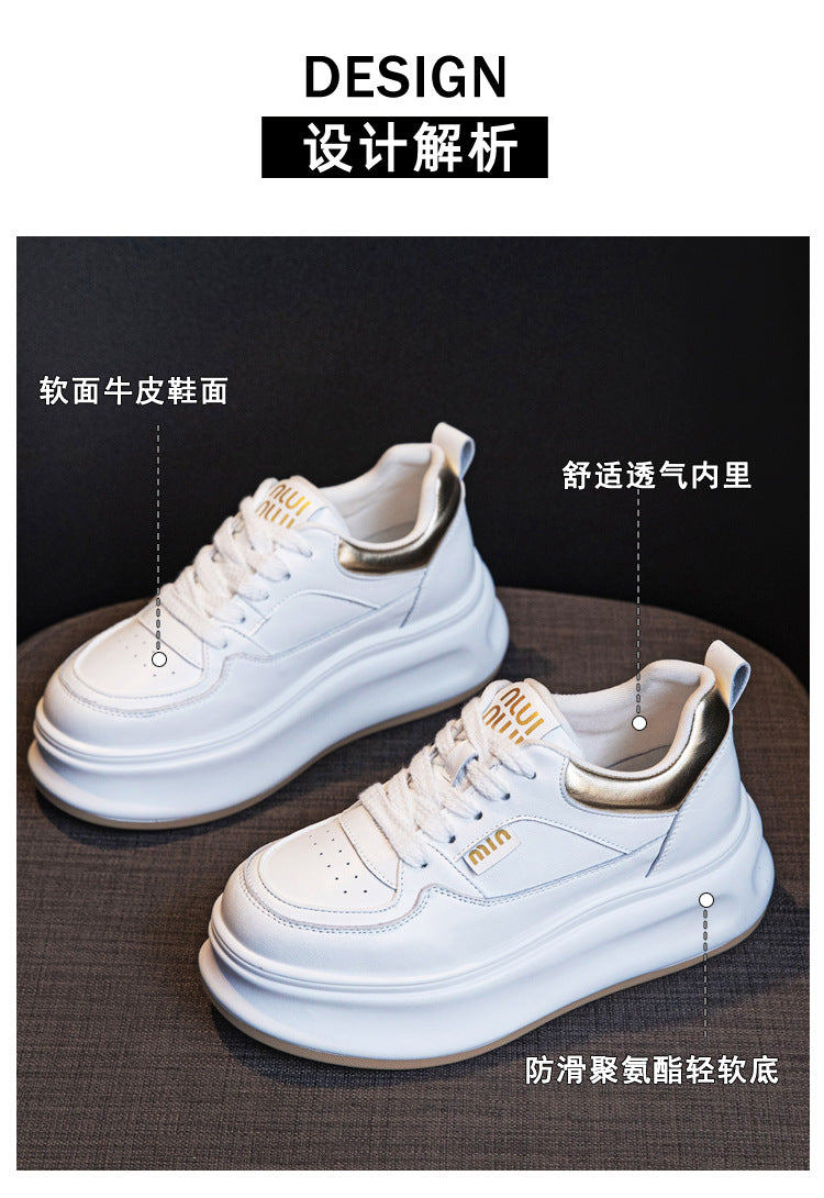 Thick-Soled White Sneakers for Women 2026 Spring and Autumn Hot-Selling Genuine Leather Breathable Sneakers for Women, Super Popular Versatile Casual Platform Shoes