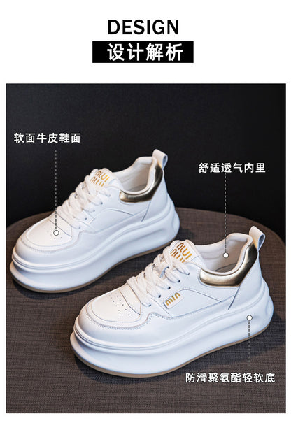 Thick-Soled White Sneakers for Women 2026 Spring and Autumn Hot-Selling Genuine Leather Breathable Sneakers for Women, Super Popular Versatile Casual Platform Shoes