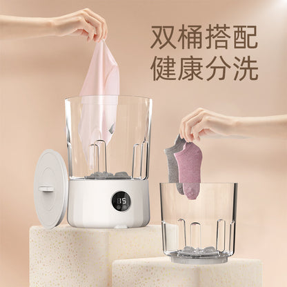 2L Fully Automatic Underwear Washing Machine, Small Double-Tub Washing Cup, Wireless Portable Washing Machine for Washing Socks and Underwear
