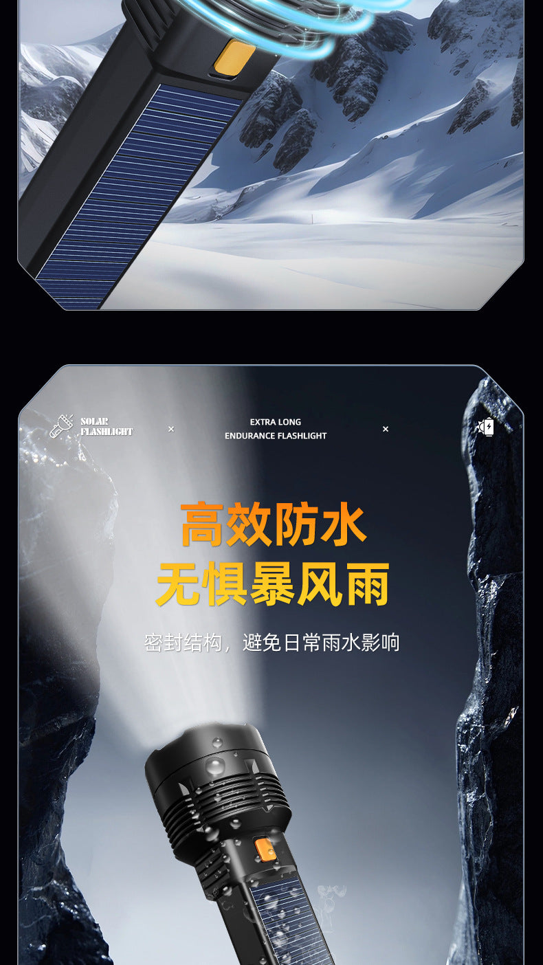 Strong solar flashlight super bright outdoor explosive long endurance with charging portable handheld 100,000 lumns light