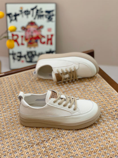 Genuine Leather Retro Sneakers for Women 2025 Spring & Fall New Niche High-Bottom Soft-Soled White Shoes Flats-Soled Sports and Casual Shoes