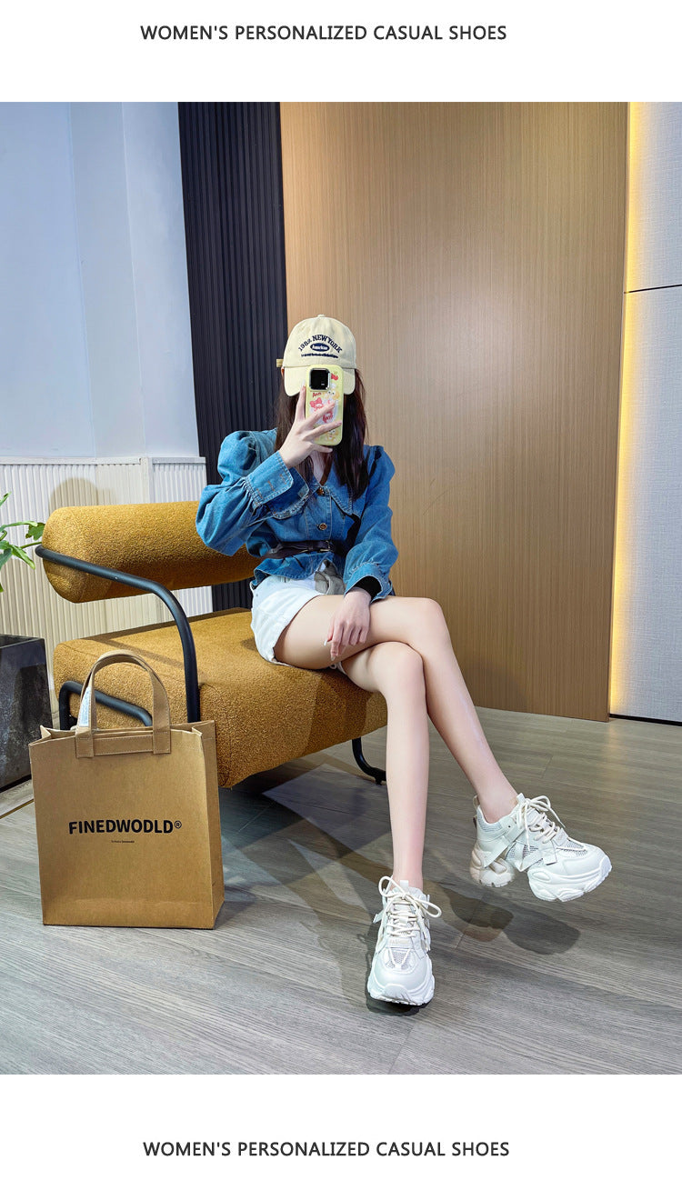 Thick-Soled Dad Shoes for Women 2025 Summer New Versatile Height-Increasing Breathable Mesh Sports Casual Shoes Platform Heel
