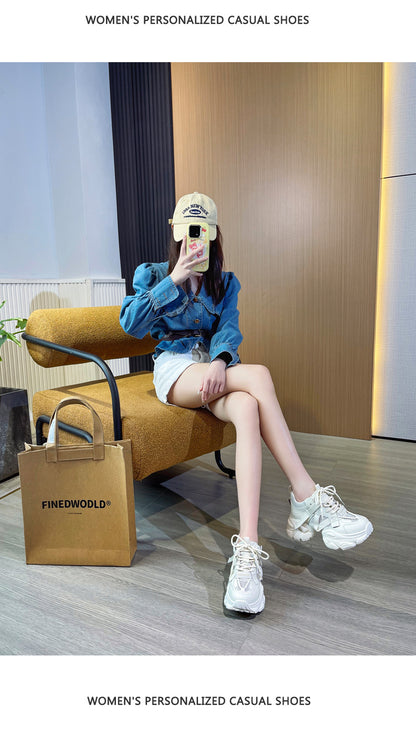 Thick-Soled Dad Shoes for Women 2025 Summer New Versatile Height-Increasing Breathable Mesh Sports Casual Shoes Platform Heel