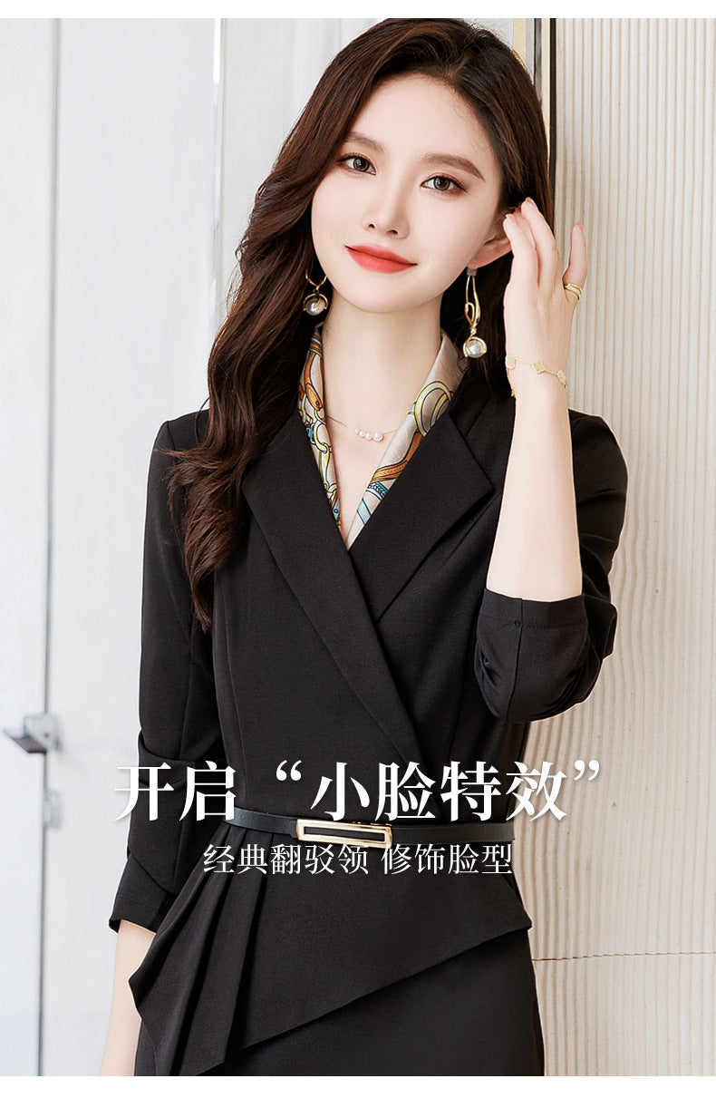 French Hepburn Style Small Black Dress High Sense High Cold Royal Sister Fried Street Small Fragrance Style Pleated Professional Suit dress Summer