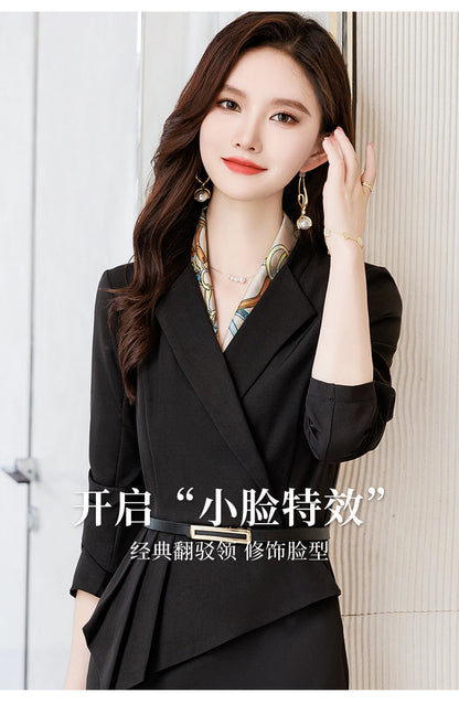 French Hepburn Style Small Black Dress High Sense High Cold Royal Sister Fried Street Small Fragrance Style Pleated Professional Suit dress Summer
