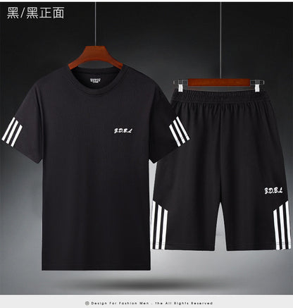 Sports Suit Men's Fitness Sweat Suit Summer Short-Sleeved T-Shirt Loose Quick-Drying Clothing Basketball Training Running Shorts