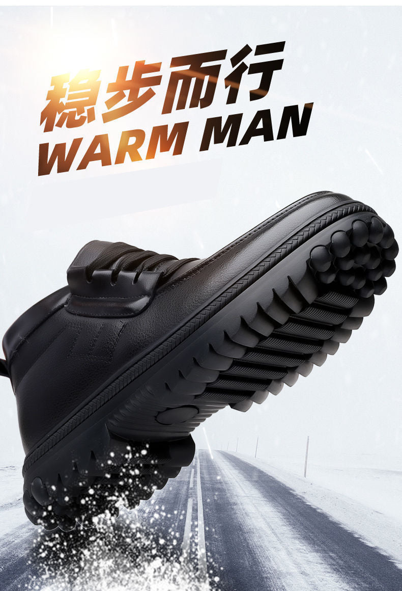 Men's Cotton Shoes Winter Fleece-lined Thickened Warm Real Cowhide Fleece Shoes Gao Bang Non-slip Deodorant Work Shoes Dad Shoes