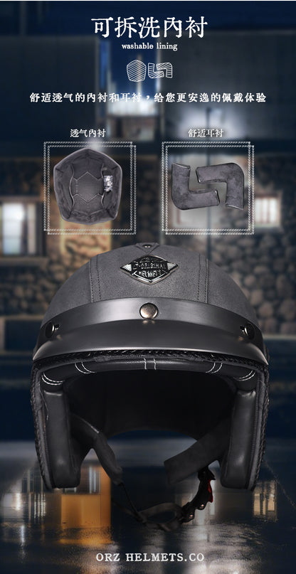 3C Certification Retro Prince Cruise Motorcycle 3/4 Helmet Half Helmet Scoop Helmet Leather Helmet Safety Four Seasons