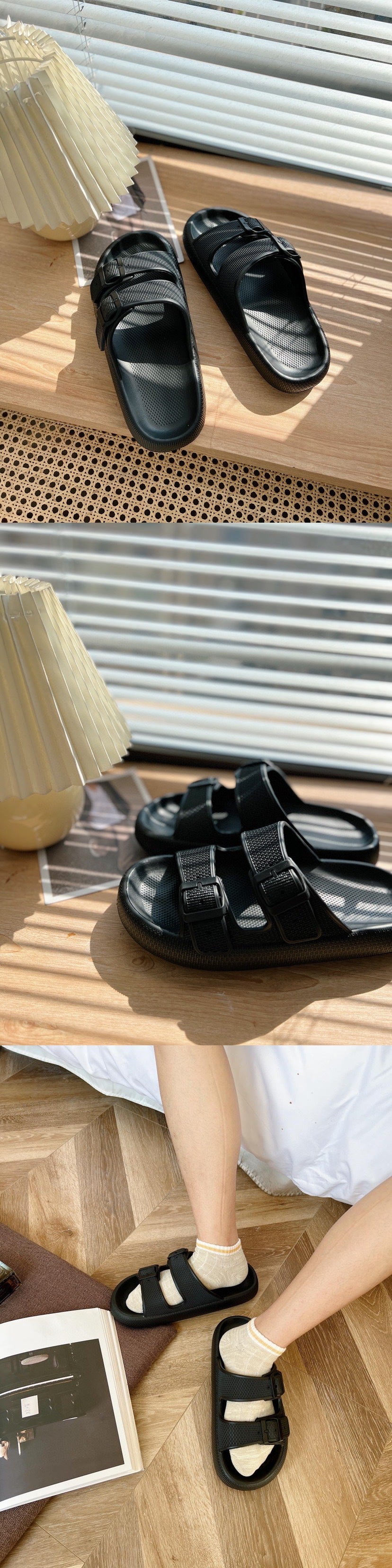 2026 New Thick-Soled Slippers, Wear-Resistant Double Buckle Eva Sandals, Couple's Summer Women's Outdoor and Indoor Slippers with a Soft Cushioning Feel