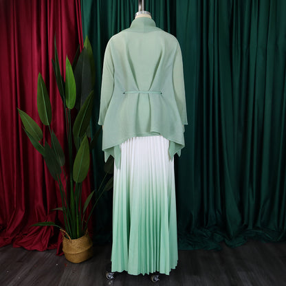 C8610 African plus size Women's Spring New Fashion Strap Bat Sleeve Top Gradient Color-changing Skirt Two-piece Set