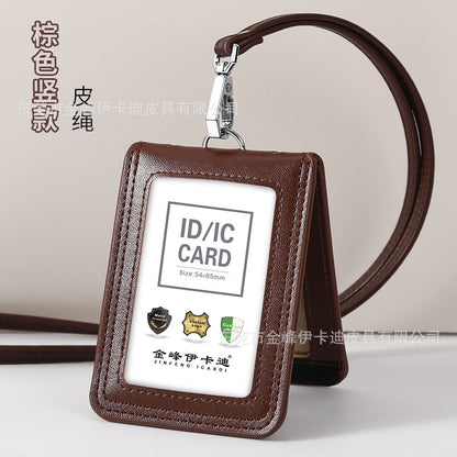 Strict selection of leather card set folding bank work card work card leather card certificate card set hanging rope badge bus
