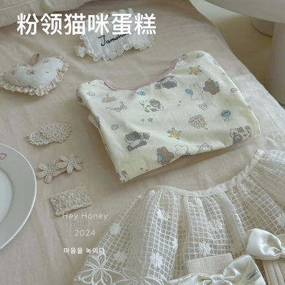 Spot Large and Small Roll Heyhoney24 Lycra Cotton Boys and Girls Autumn Clothes Intimates Printed Home Clothes Pajamas Two-Piece Set