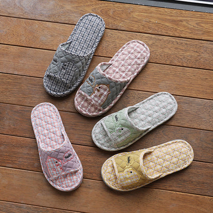 Baotou Spring & Fall Indoor Comfortable and Breathable Linen All Year Round Home Fabric Sandals for Women and Couples Floor Soft Bottom Home