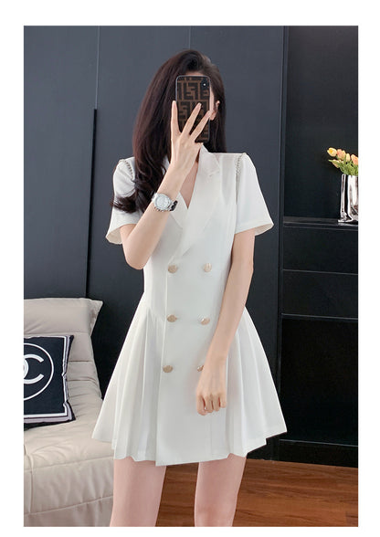 French Hepburn Style Small Black Dress High Sense High Cold Royal Sister Fried Street Small Fragrance Style Pleated Professional Suit dress Summer