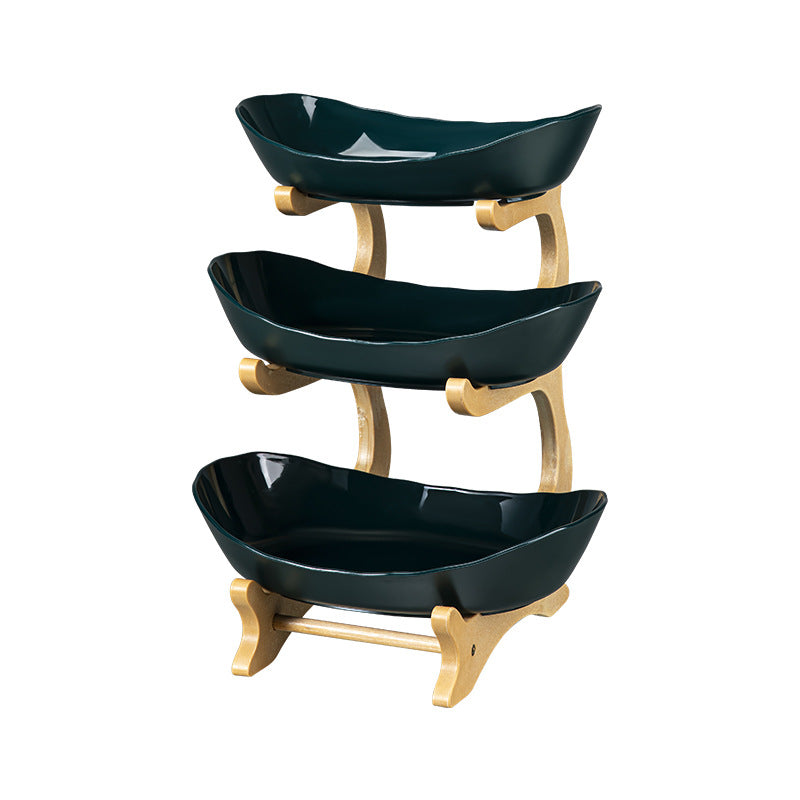 Imitation Wood Grain Household Cross-Border Multi-Layer Household Living Room Fruit Plate Candy Fruit Plate Three-Layer Double-Layer Plastic Rack Fruit Plate