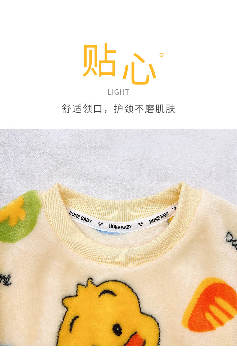 Men's and Women's Flannel Pajamas suit Autumn and Winter Middle and Big Children's Warm fleece-lined Thickened Autumn Clothes and Pants Home Clothes